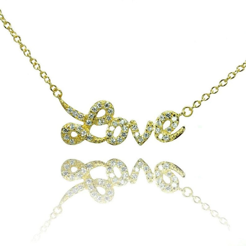 The Golden Love Pavé Script Necklace