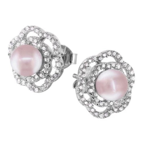 Flower-Shaped Pink Pearl Studs
