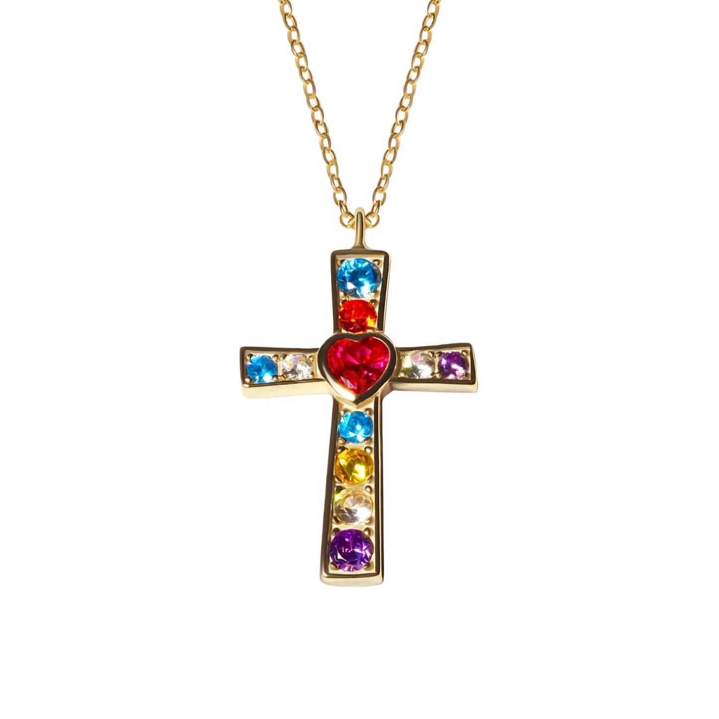 Gemstone Heart Cross