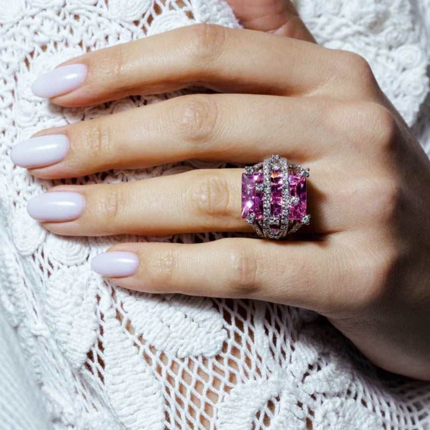 Pink Sapphire Multi-Row Cocktail Ring
