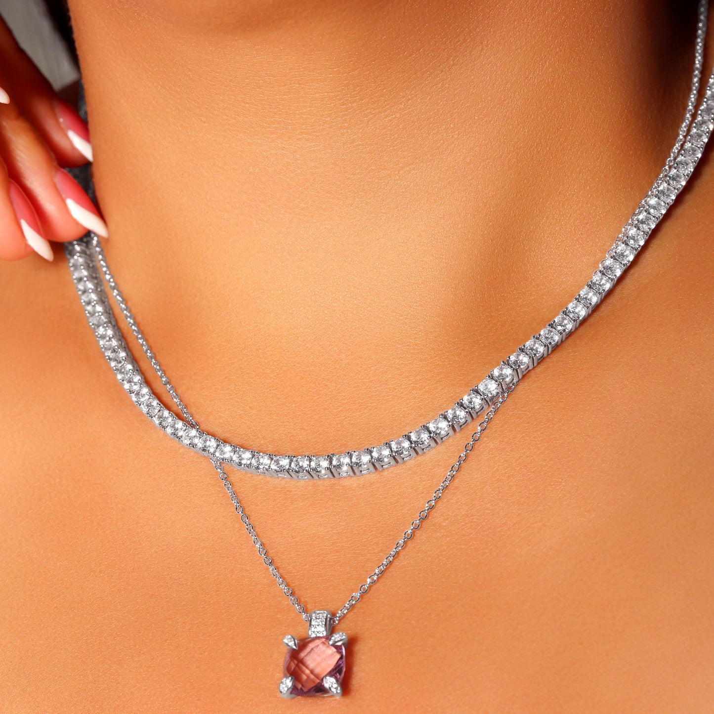 Blue & Pink Sapphire, Amethyst Necklace