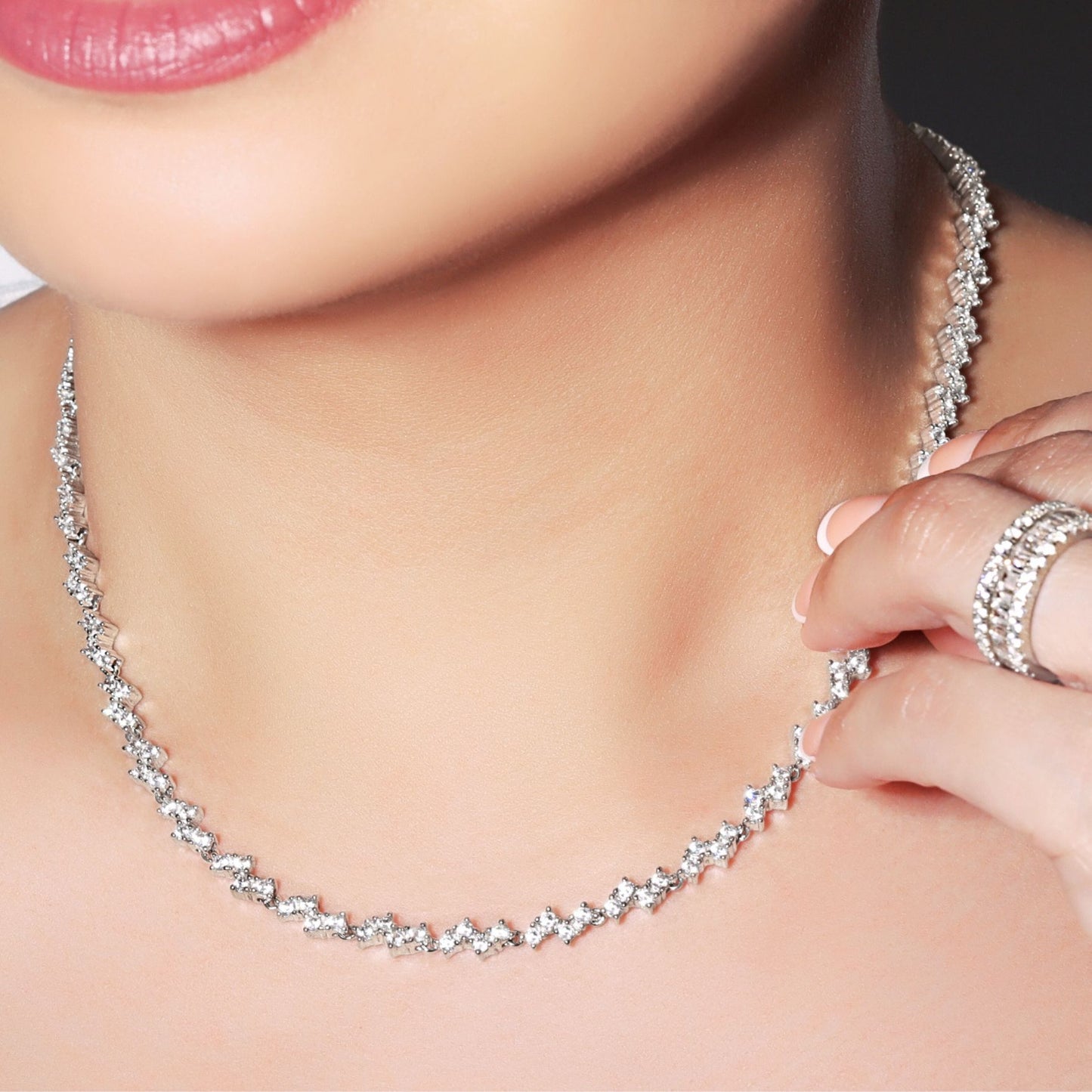 Zigzag Gemstone Tennis Necklace