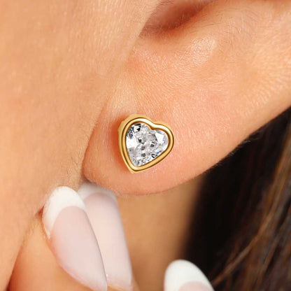 14K Gold Heart Bezel Cut Studs