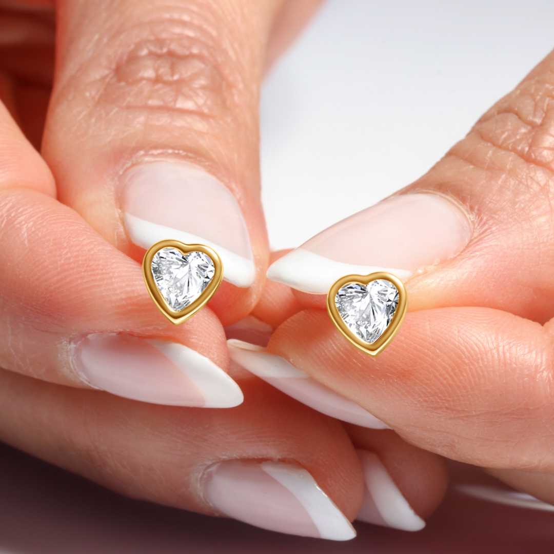 14K Gold Heart Bezel Cut Studs
