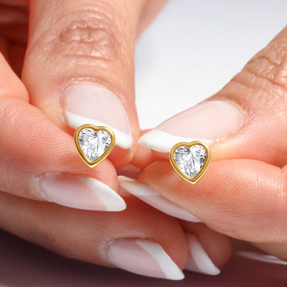 14K Gold Heart Bezel Cut Studs