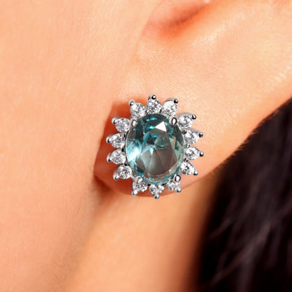 Blue Topaz & Ruby Oval Halo Set