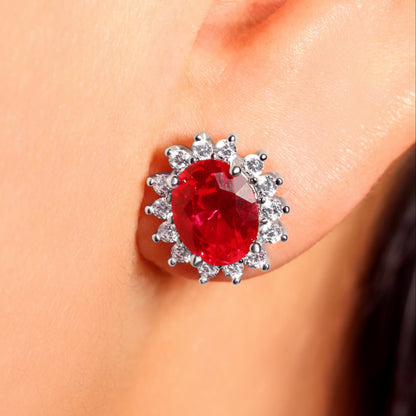 Blue Topaz & Ruby Oval Halo Set