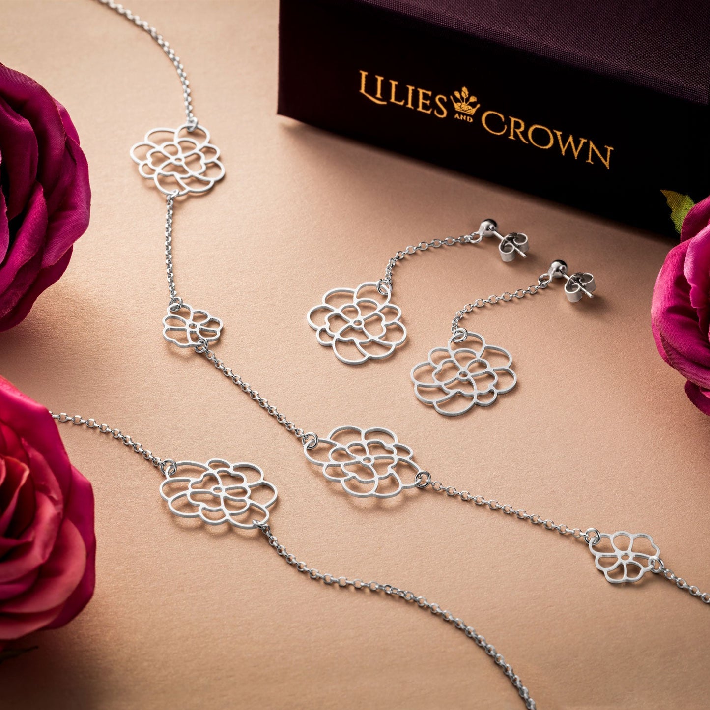 Camellia Earrings, Bracelet & Necklace