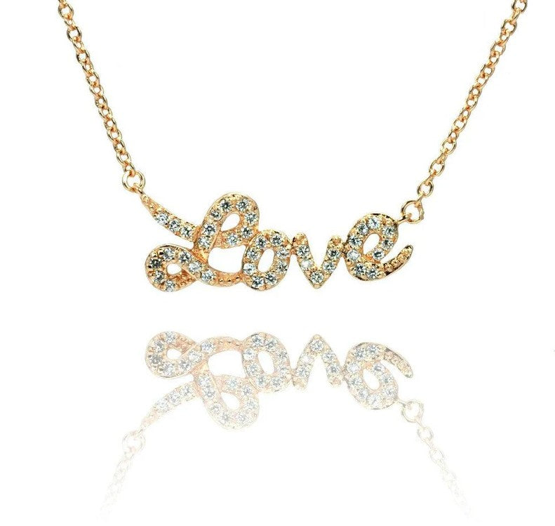 The Golden Love Pavé Script Necklace