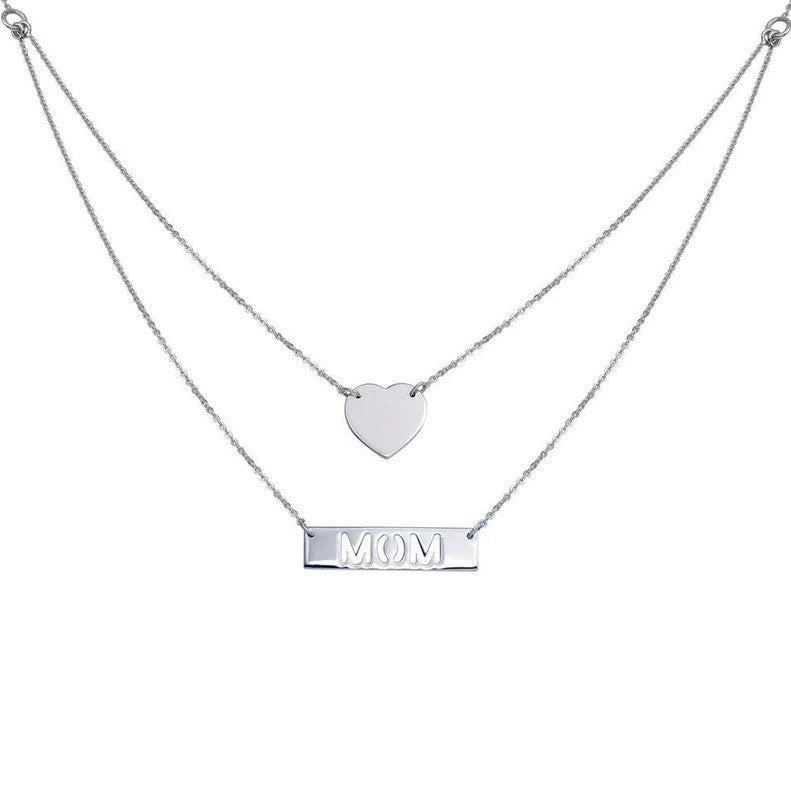 The Mom Double Layer Heart & Bar Necklace