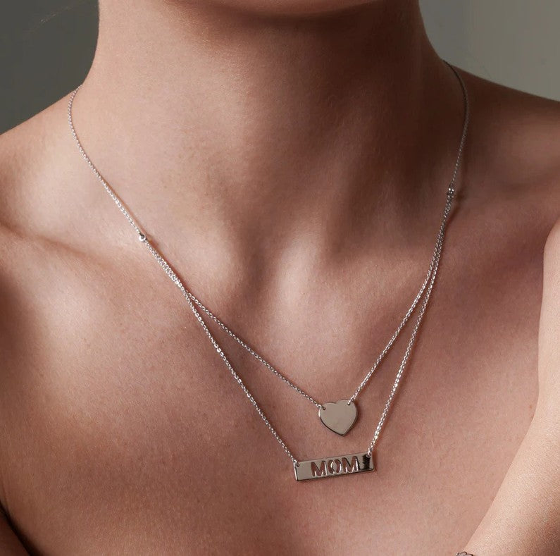 The Mom Double Layer Heart & Bar Necklace
