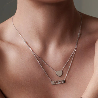 The Mom Double Layer Heart & Bar Necklace