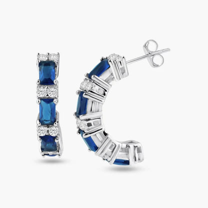 Sapphire Silver Crescent Hoops