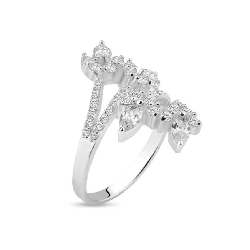 Silver Bloom Marquise-Cut Ring