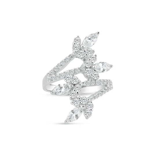 Silver Bloom Marquise-Cut Ring