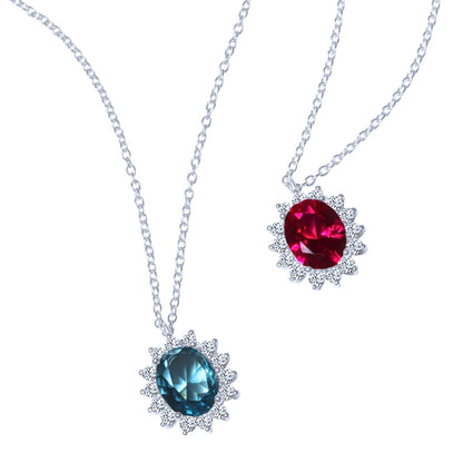 Blue Topaz & Ruby Oval Halo Set