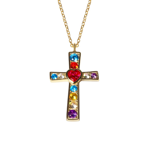 Gemstone Heart Cross