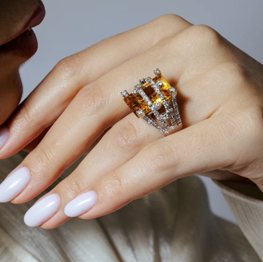 Citrine Multi-Row Cocktail Ring