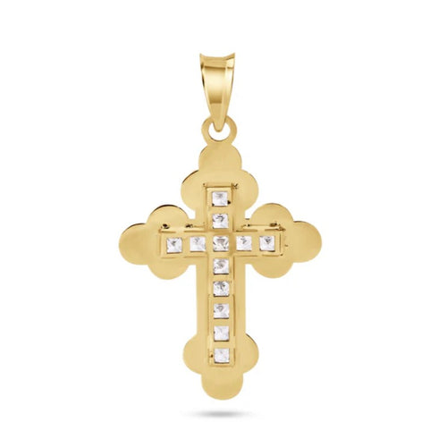 14 Karat Solid Gold Budded Cross Necklace