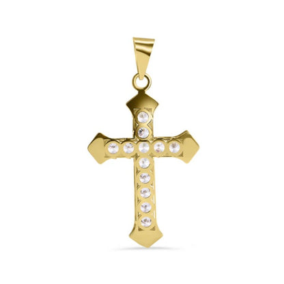 14 Karat Solid Gold Simulated Diamond Cross