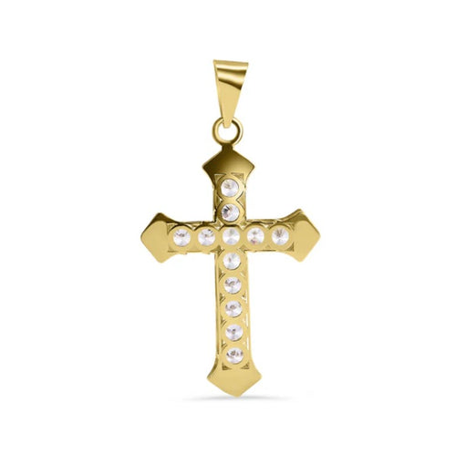 14 Karat Solid Gold Simulated Diamond Cross