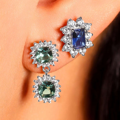 Blue Topaz Halo Necklace & Earrings