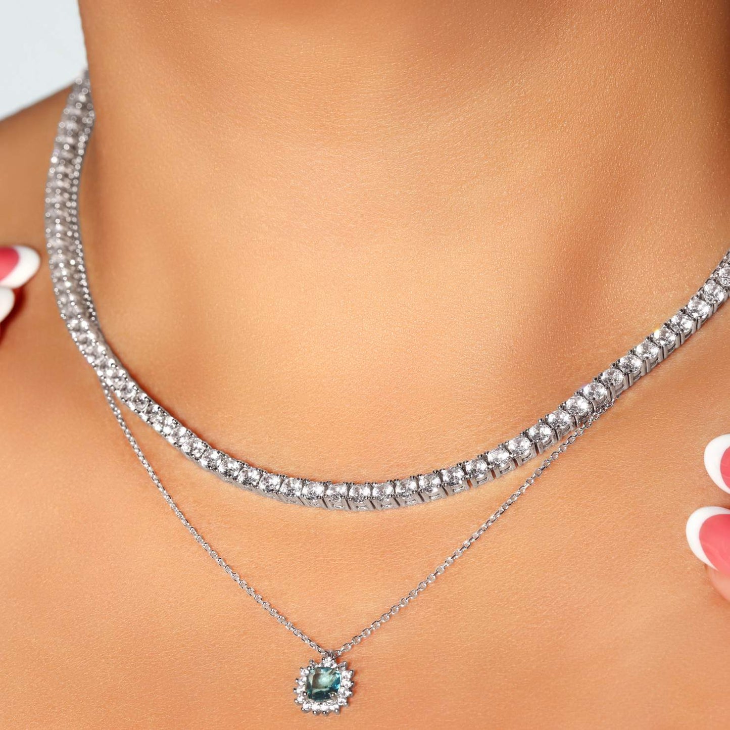 Blue Topaz Halo Necklace & Earrings