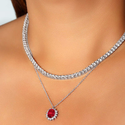 Blue Topaz & Ruby Oval Halo Set