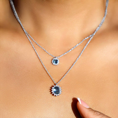 Blue Topaz Halo Necklace & Earrings
