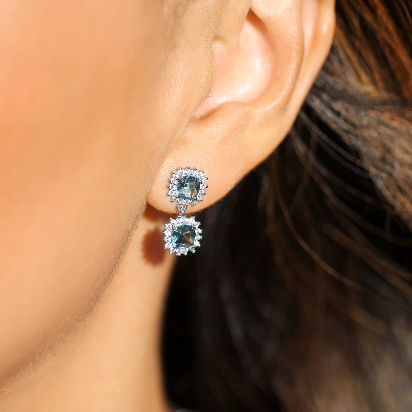 Blue Topaz Halo Necklace & Earrings