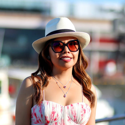 Blue Topaz & Ruby Oval Halo Set