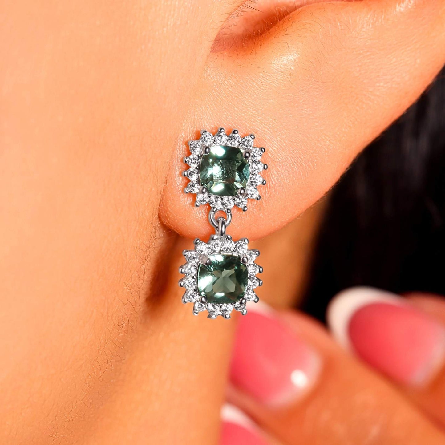 Blue Topaz Halo Necklace & Earrings