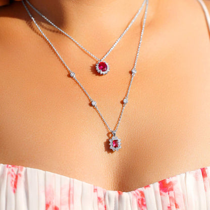 Blue Topaz & Ruby Oval Halo Set