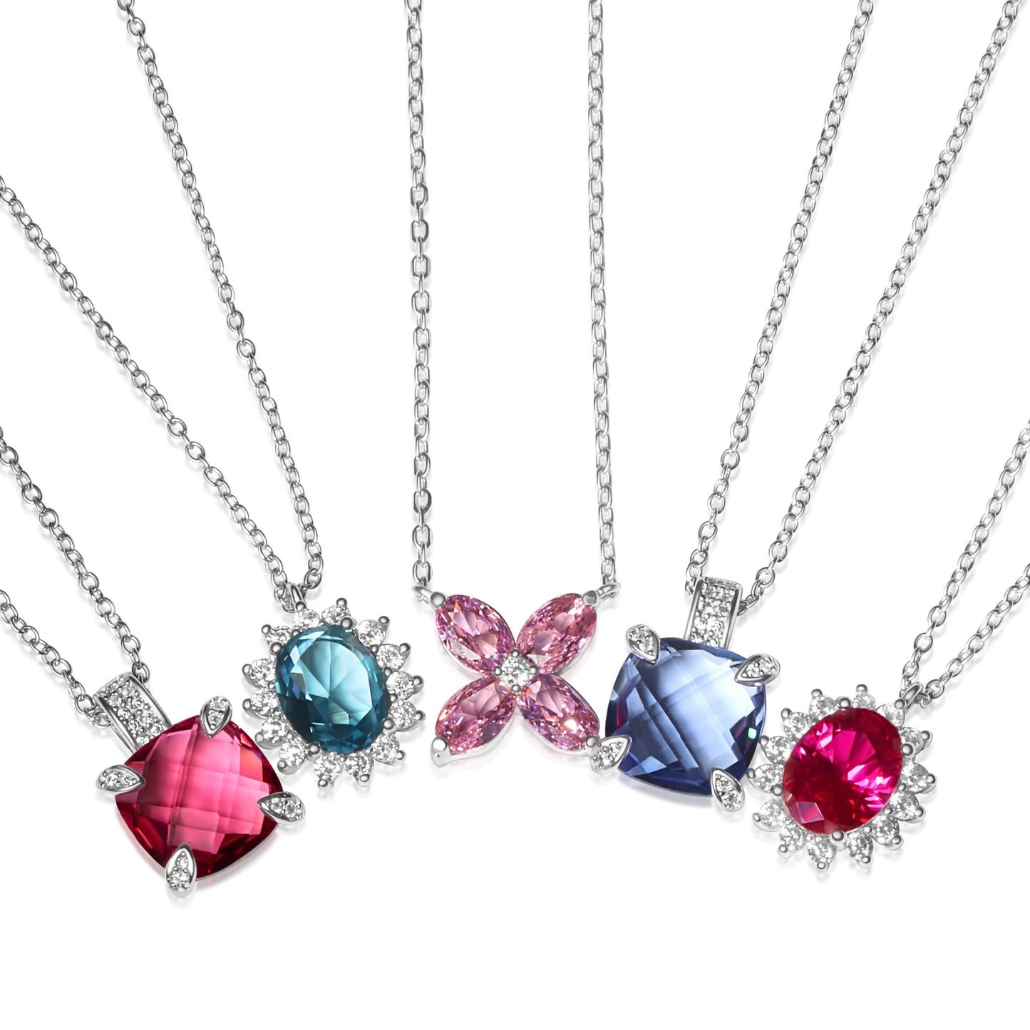 Blue Topaz & Ruby Oval Halo Set