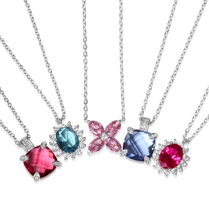 Blue Topaz & Ruby Oval Halo Set