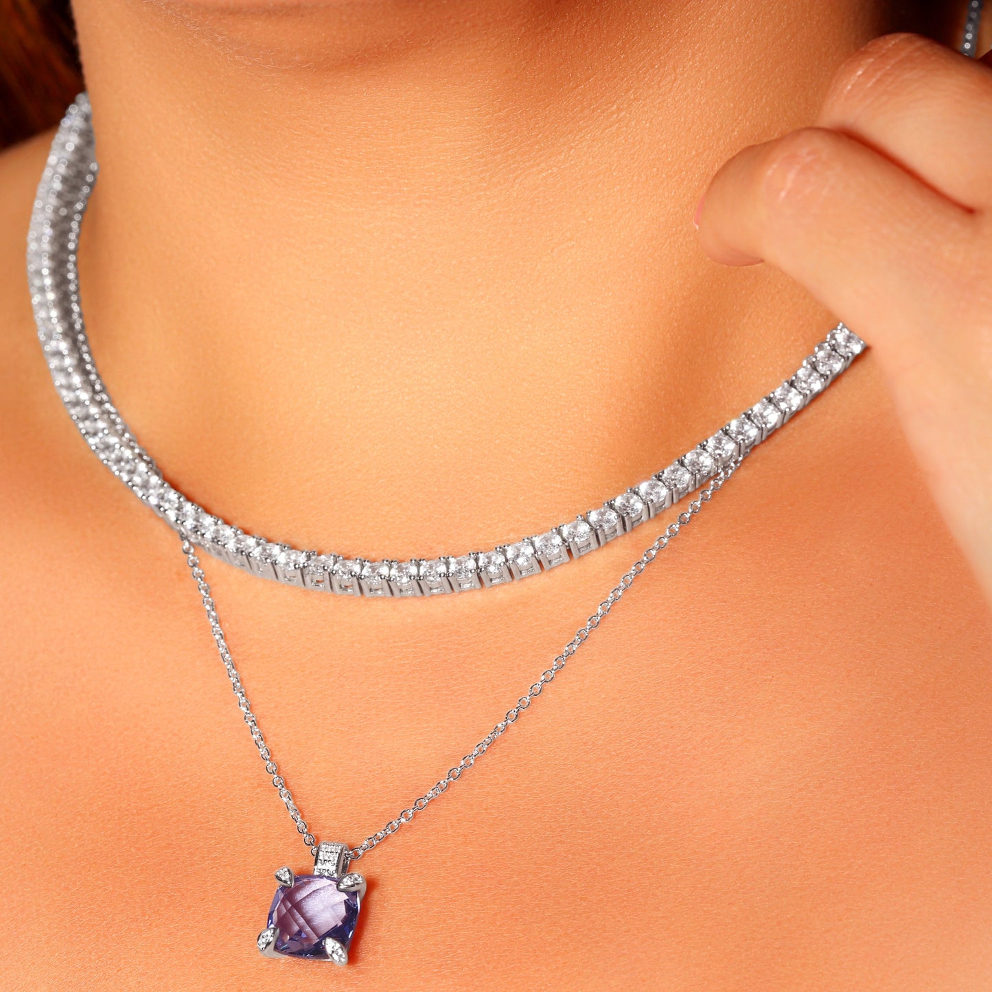 Blue & Pink Sapphire, Amethyst Necklace