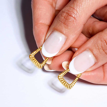 14K Solid Yellow Gold Square Huggie Earrings