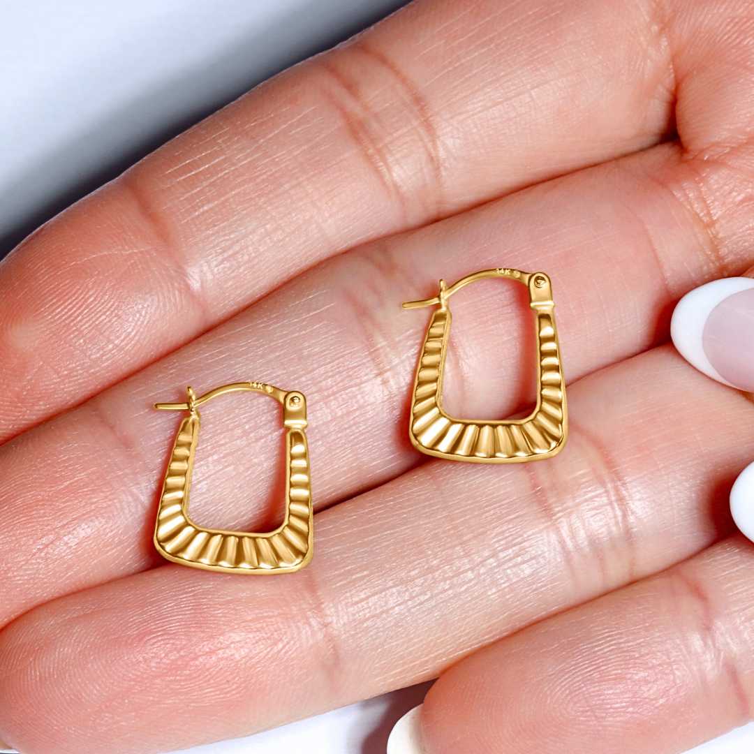 14K Solid Yellow Gold Square Huggie Earrings