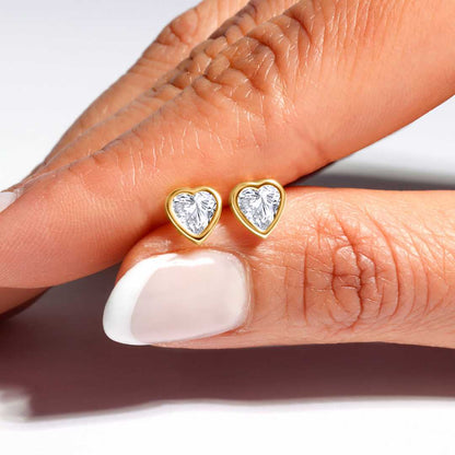 14K Gold Heart Bezel Cut Studs
