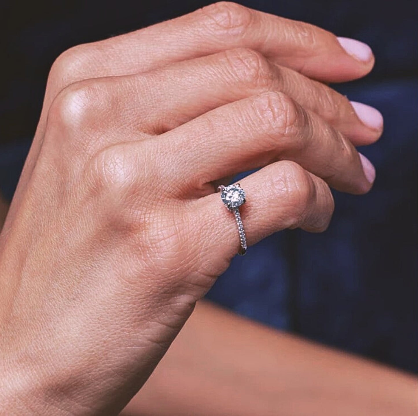 1 Carat Moissanite Engagement Ring with a Pave-set Band