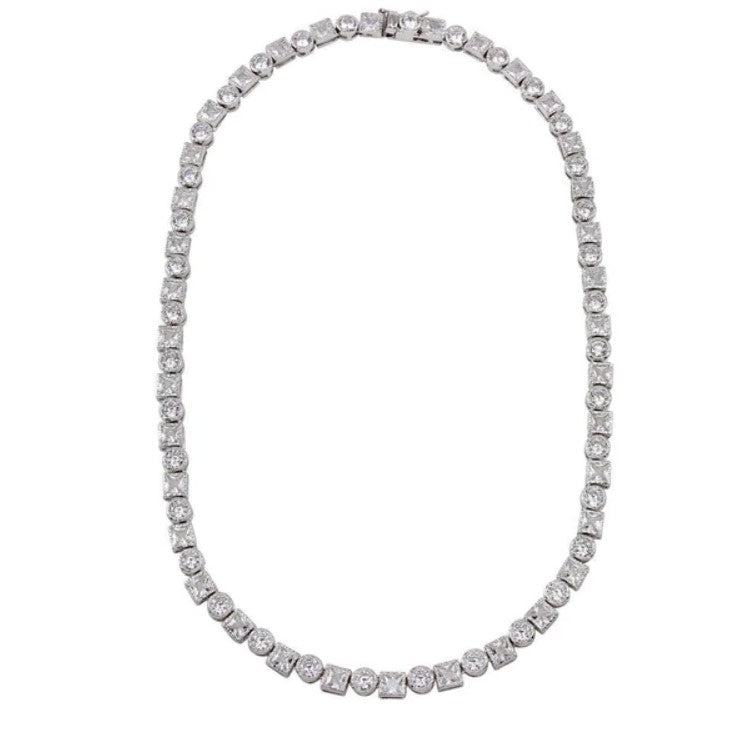 Round & Princess Cut Tennis Necklace