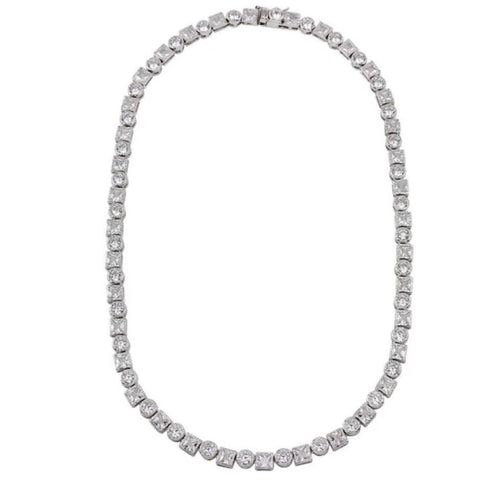Round & Princess Cut Tennis Necklace