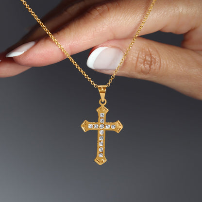 14 Karat Solid Gold Simulated Diamond Cross