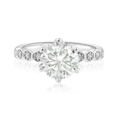2 Carat Engagement Ring with a Half-Circle of Moissanites