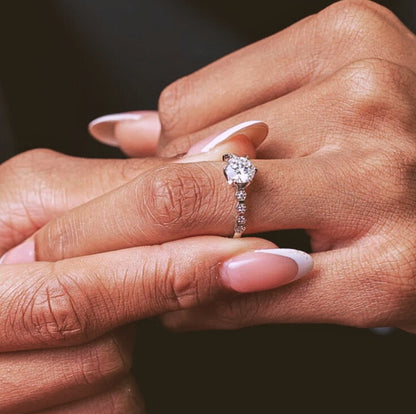 1 Carat Engagement Ring with a Half-Circle of Moissanites