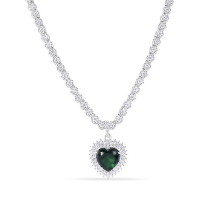 Emerald Green Heart Tennis Necklace