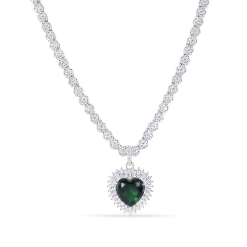 Emerald Green Heart Tennis Necklace