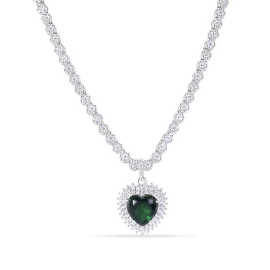 Emerald Green Heart Tennis Necklace