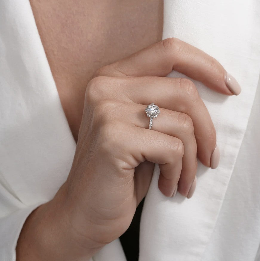 Moissanite Flower Halo Ring