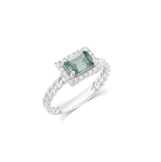 Rare Blue Green Emerald Cut Ring